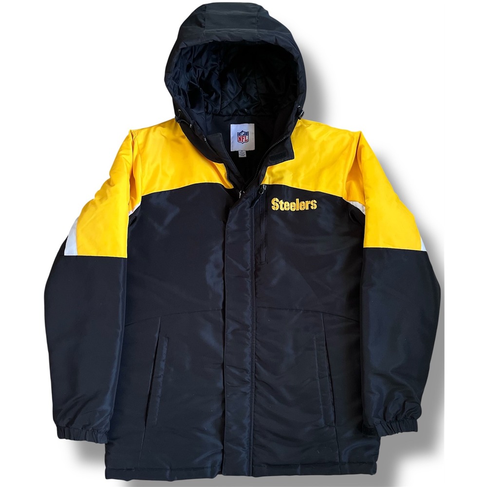 NFL Pittsburgh Steelers Mens Hooded Parka‎ Jacket Black Yellow Medium Full Zip